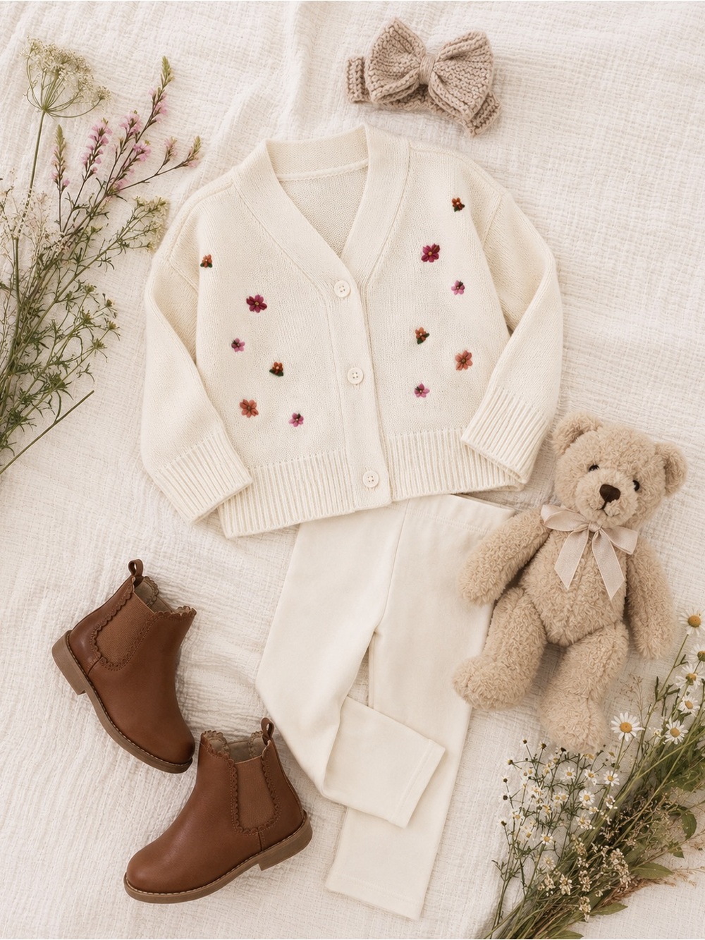 Carter's Baby Girl Cardigan 24M Floral Embroidered Cream Knit Sweater